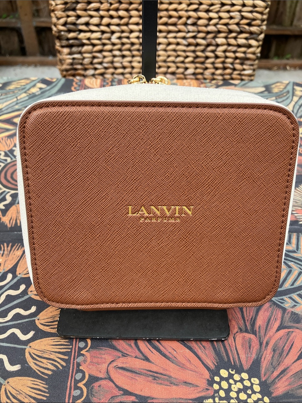 LANVIN Parfums Brown and Cream Leather Cosmetic Case